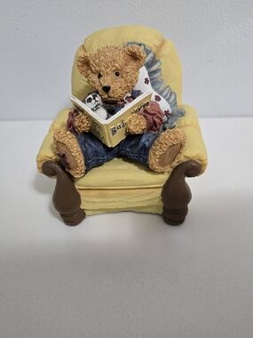 Vintage Springmaid Handpainted Resin Teddy Bear Figurine in Reading Chair